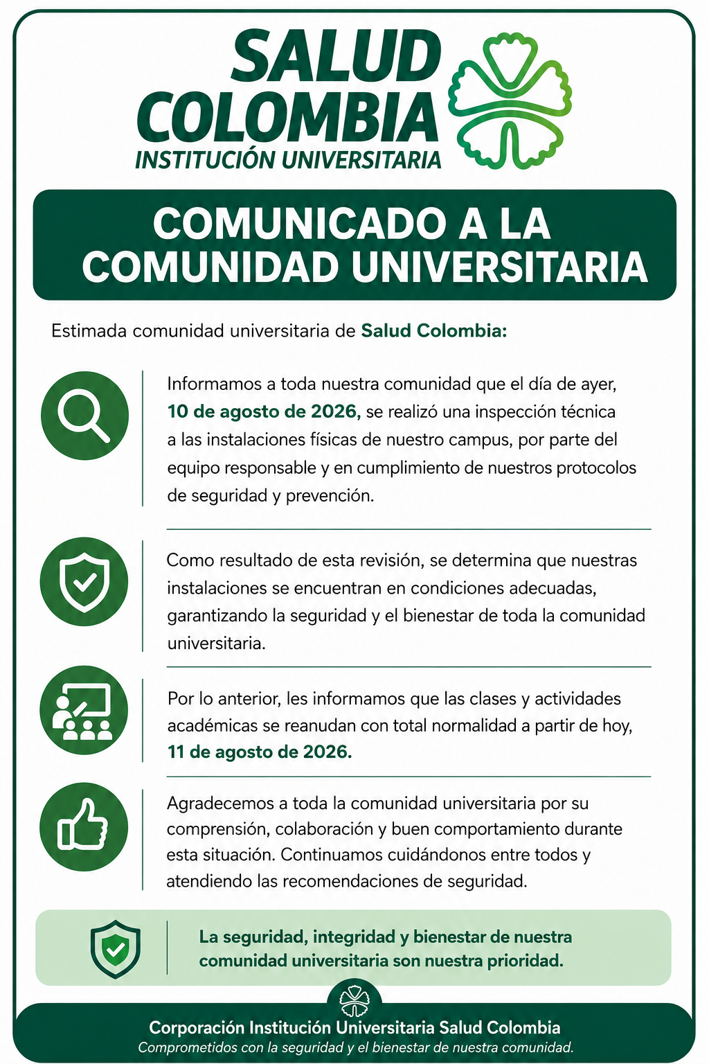Comunicado a la Comunidad Universitaria - Salud Colombia